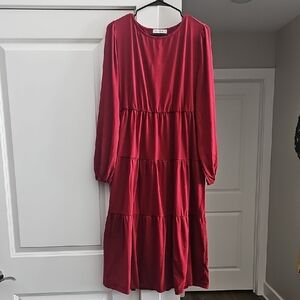 Grace Karin Burgundy Red Smocked Sundress with Bishop Sleeves, Size XL